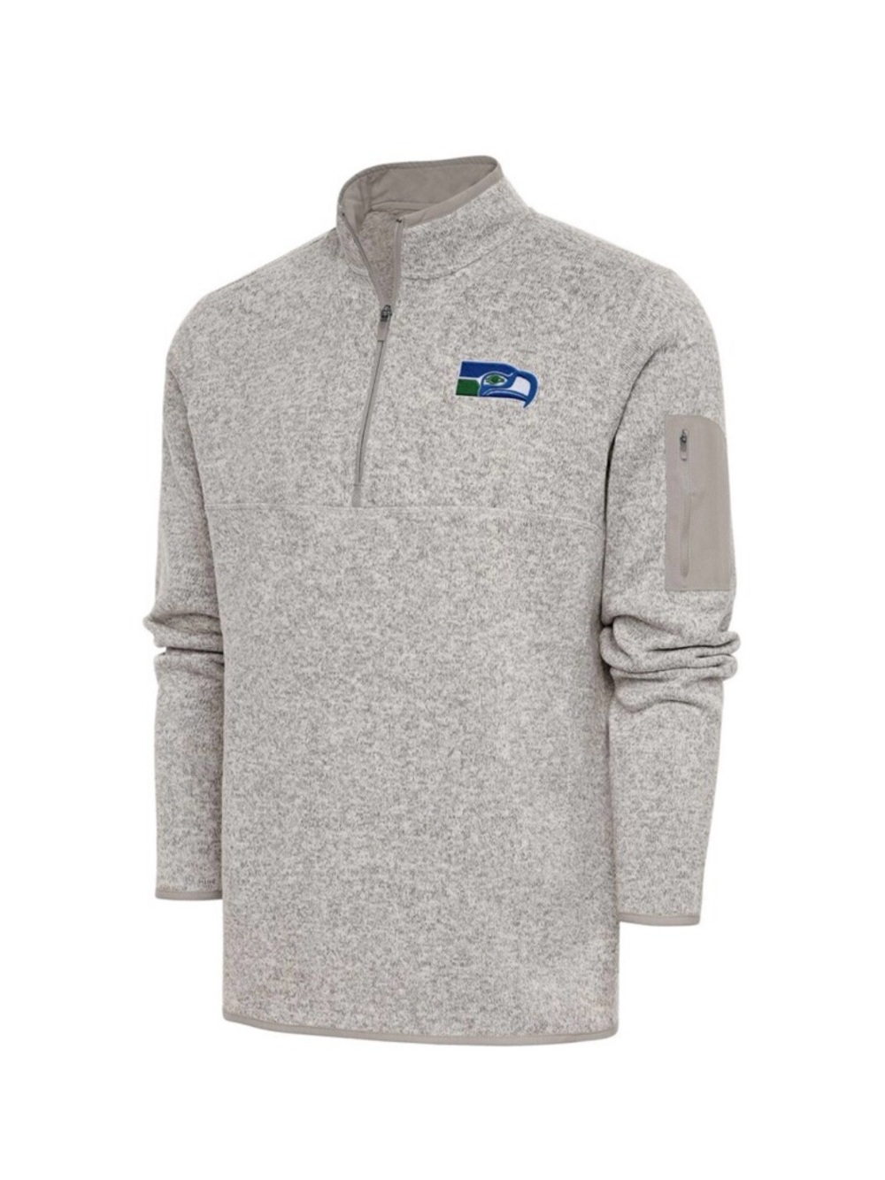 Men’s Seattle Seahawks Antigua Oatmeal Throwback Fortune Quarter-Zip Pullover M